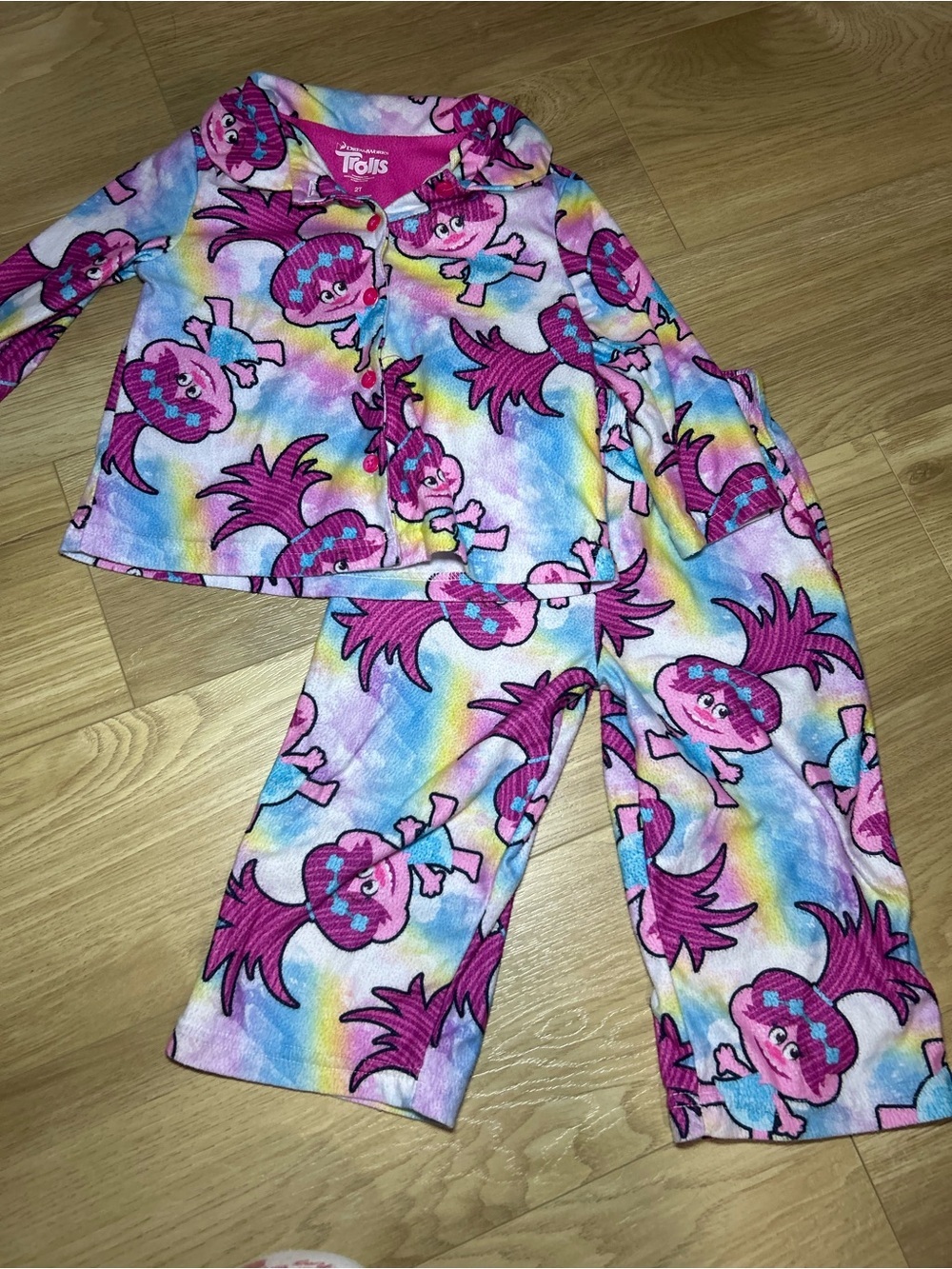 Trolls Pink Rainbow Fleece Kids Pajama Set